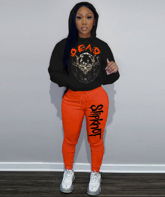 Damen Sportliches Hoodie und Jogginghose Set mit auffälligem Bandmotiv Stalluxe