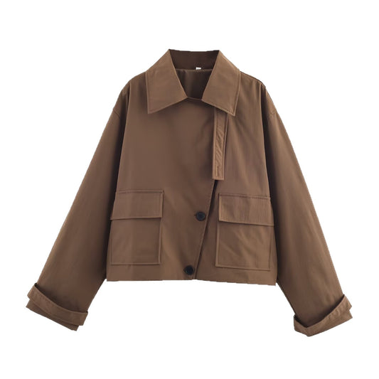 Damen lässige Utility-Jacke mit praktischen Pattentaschen und elegantem Stehkragen Stalluxe