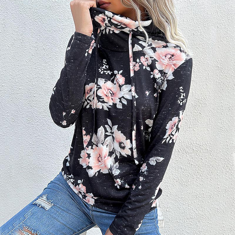 Damen lässiger Sweater mit Blumenmuster und hochgeschlossenem Kragen Stalluxe