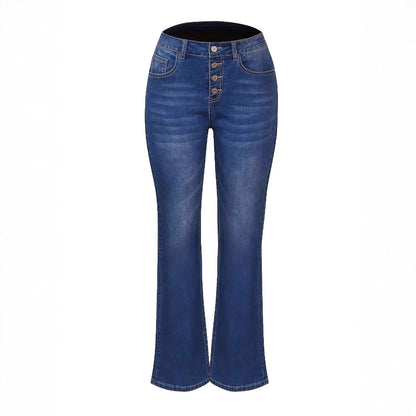 Damen Flared Jeans mit hohem Bund und elegante Knopfdetails Stalluxe