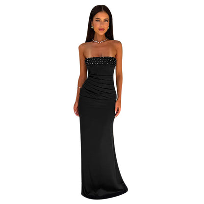 Damen trägerloses Satin Abendkleid Stalluxe