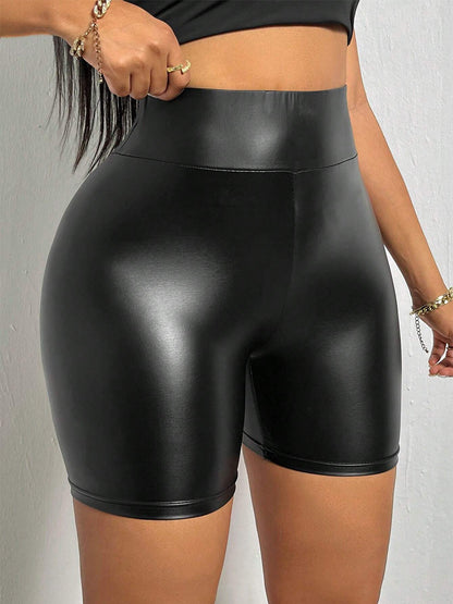 Damen Hochgezogene Kunstleder Shorts Stalluxe