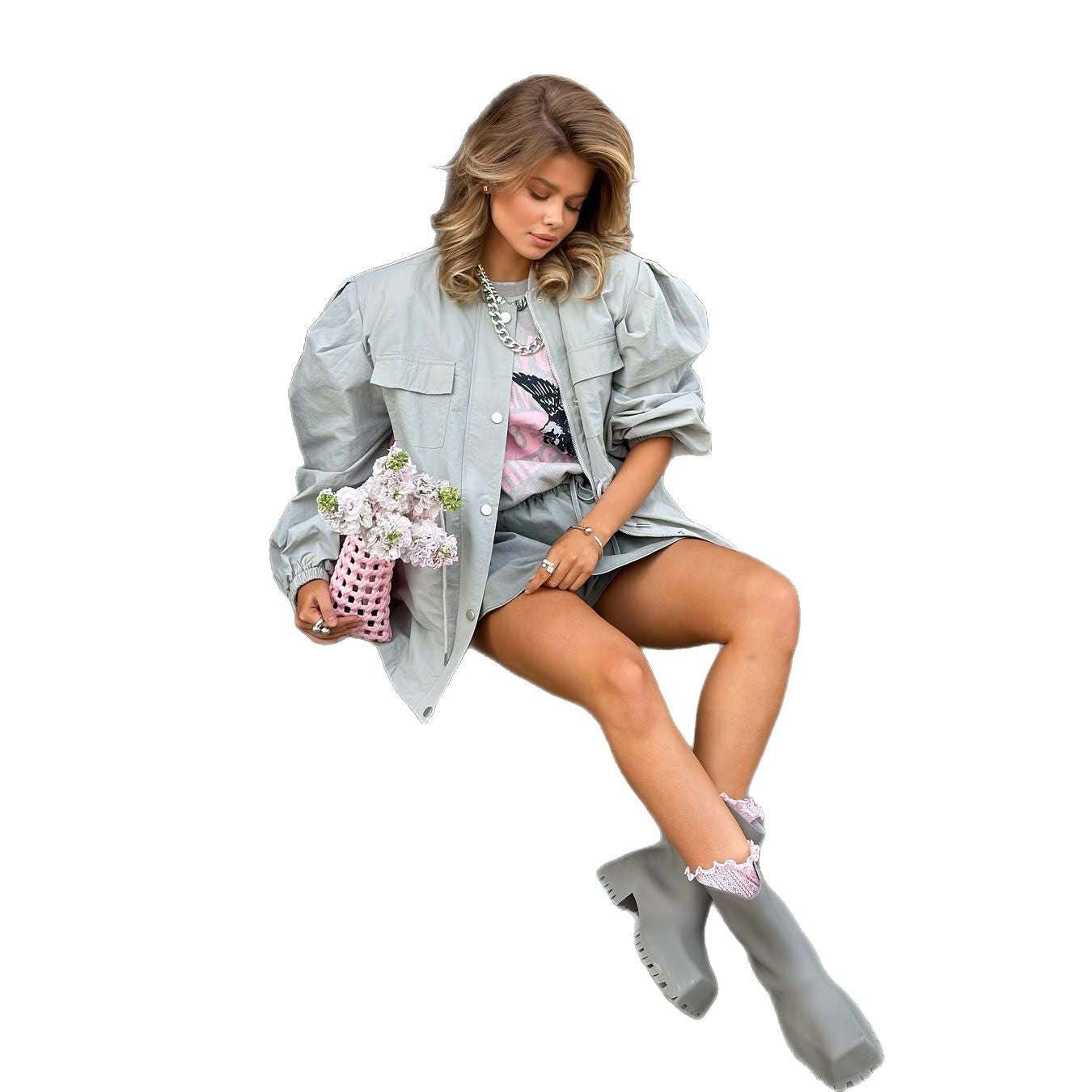 Damen Oversized Baumwolljacke mit Kordelzug Stalluxe