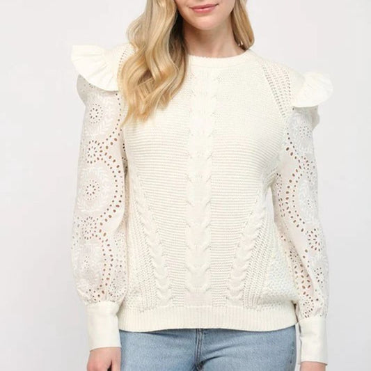 Damen eleganter Strickpullover mit Rüschendetails und Lochmuster Stalluxe