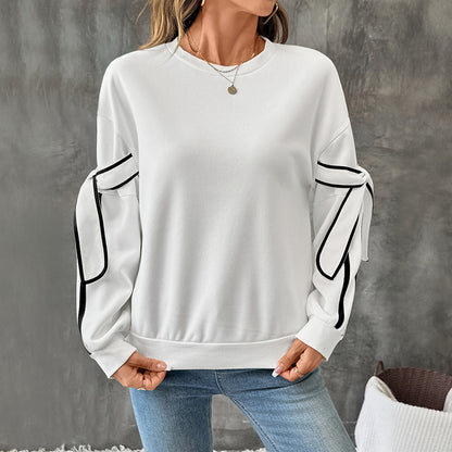 Damen modisches Sweatshirt mit eleganten Schleifenärmeln Stalluxe Weiß