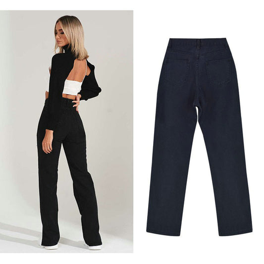 Damen lässige Ripped Jeans mit hoher Taille und modernen Fransen Stalluxe