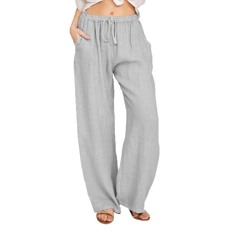 Damen Bequeme und luftige Leinenhose mit elastischem Bund und Seitentaschen Stalluxe