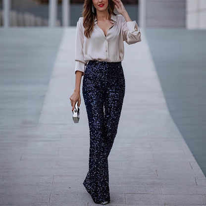 Damen elegante Seidenbluse mit minimalistischen Knopfdetails Stalluxe