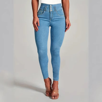 Damen High-Waist Skinny Jeans mit Knopfdetails und figurbetontem Schnitt Stalluxe
