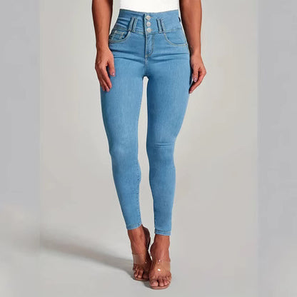 Damen High-Waist Skinny Jeans mit Knopfdetails und figurbetontem Schnitt Stalluxe