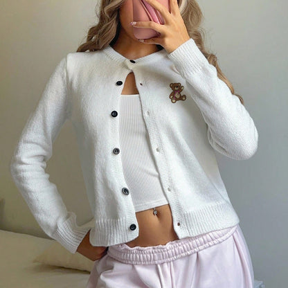 Damen Strickjacke mit niedlichem Bären-Design und Knopfverschluss Stalluxe