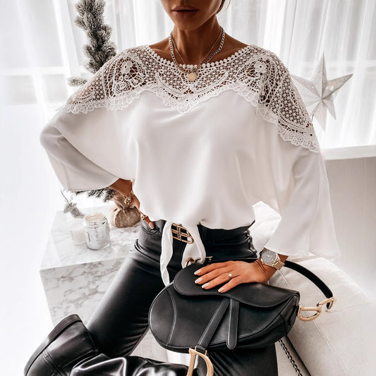 Damen Bluse mit Spitzendetails und lässigem Schnitt Stalluxe