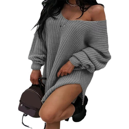 Damen Oversize Strickkleid mit weitem Rundhalsausschnitt und lässiger Passform Stalluxe
