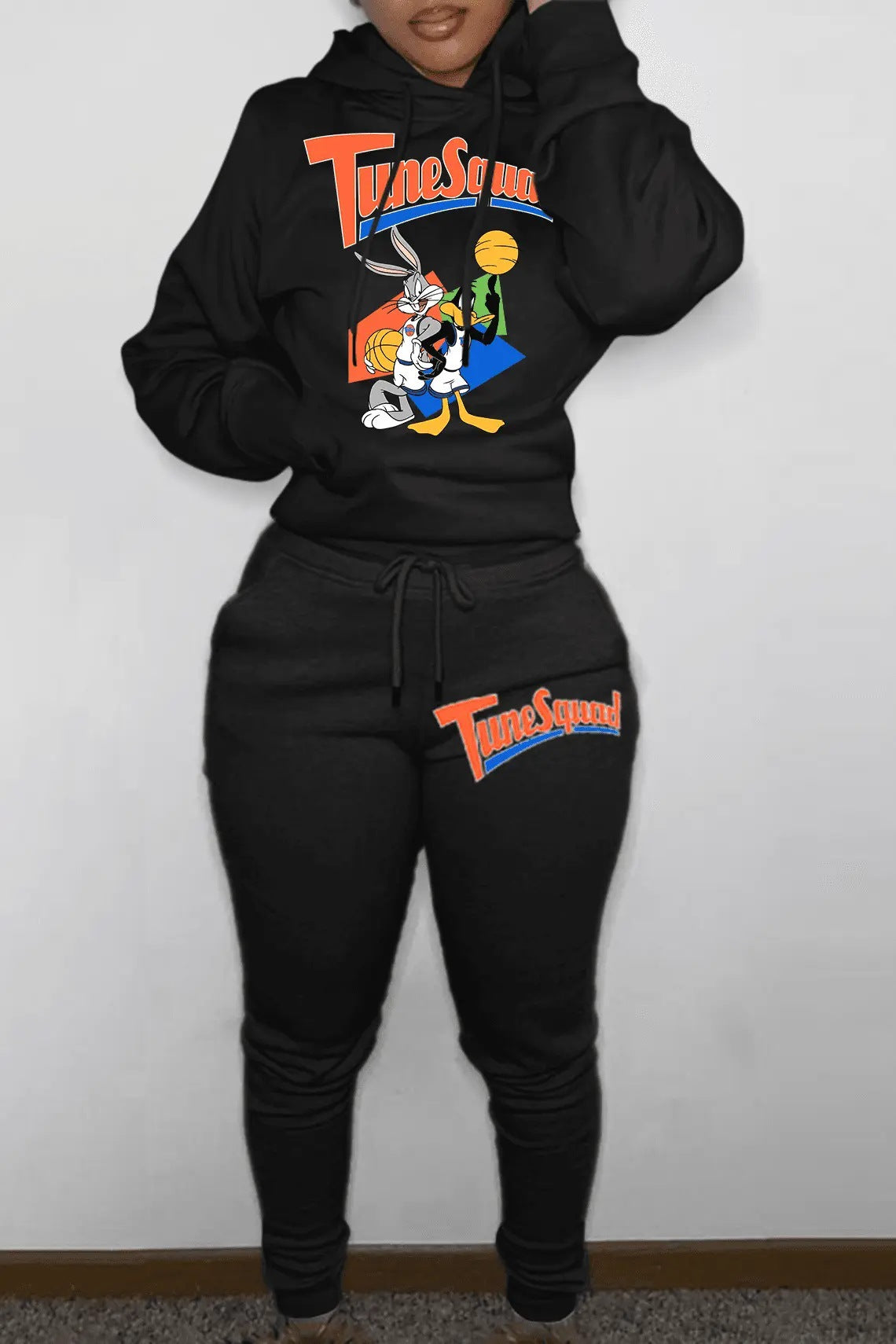 Damen Hoodie- und Jogginghose-Set mit energischem Cartoon-Motiv Stalluxe
