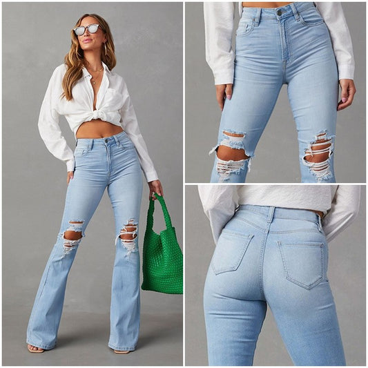 Damen Flared Jeans mit hohen Rissen und hohem Bund Stalluxe