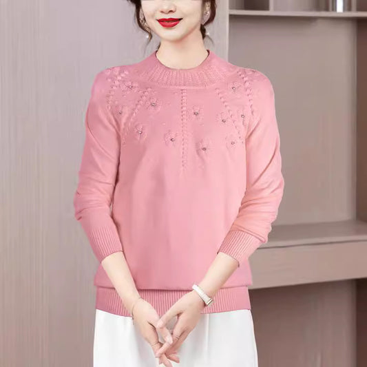 Damen Eleganter Strickpullover mit floralem Muster und Rundhalsausschnitt Stalluxe