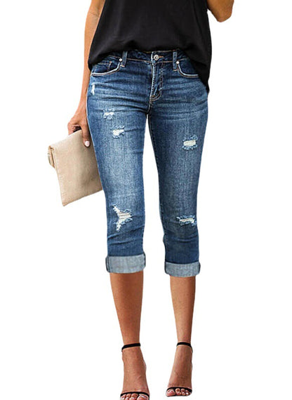 Damen Capri-Jeans mit Destroyed-Optik Stalluxe