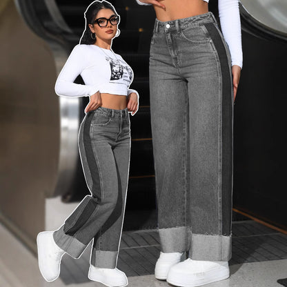 Damen Weit geschnittene Denim-Hose mit trendy abgeschnittenem Saum Stalluxe