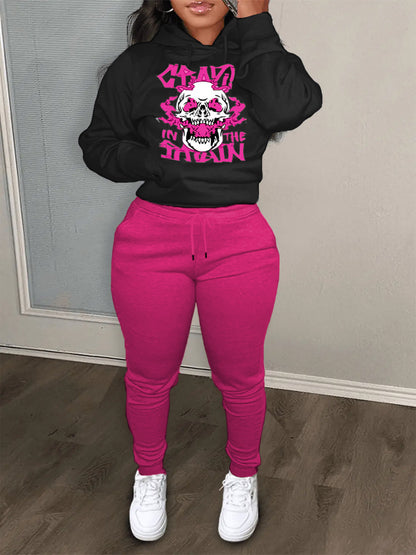 Damen bequeme Hoodie und Jogginghose Set mit kreativem Druck Stalluxe
