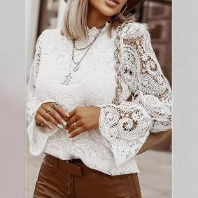 Damen Elegante Spitzenbluse mit Volantärmeln Stalluxe
