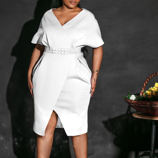 Damen Wickelkleid mit modischem Gürtel und asymmetrischem Saum Stalluxe