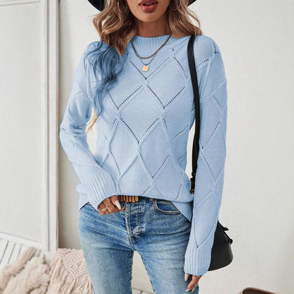 Damen Feiner Strickpullover mit geometrischem Lochmuster Stalluxe