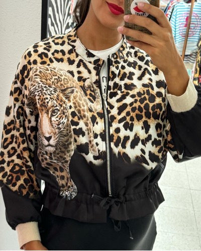 Damen Bomberjacke mit tierischem Print und elastischen Bündchen Stalluxe
