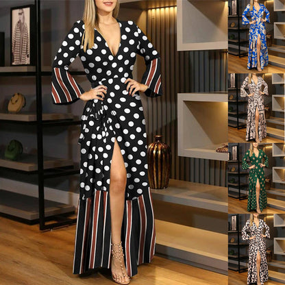 Damen Wickelkleid mit tiefem V-Ausschnitt und voluminösen Ärmeln Stalluxe