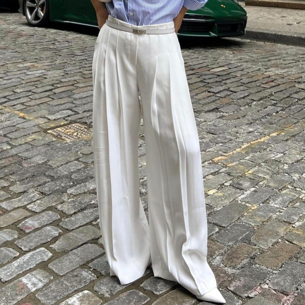 Damen weite Plissee-Hose mit hohem Bund Stalluxe