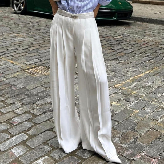 Damen weite Plissee-Hose mit hohem Bund Stalluxe
