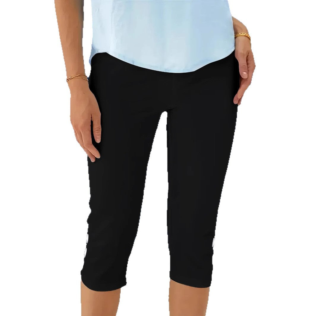 Damen Capri-Hose mit modischen Knopfdetails Stalluxe