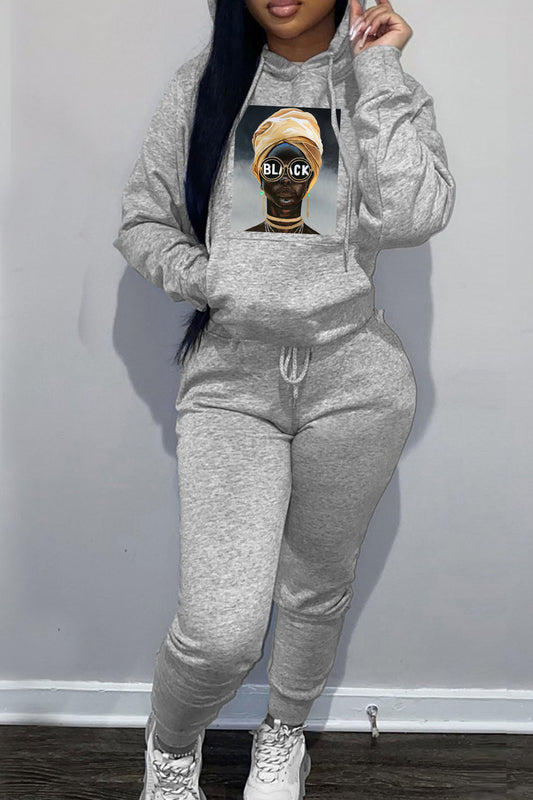 Damen Kapuzenpullover und Jogginghose Set mit kreativem Grafikdruck Stalluxe