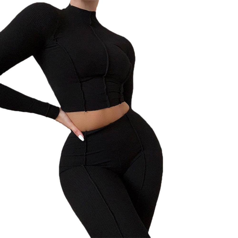 Damen sportliches Crop-Top und Leggings-Set mit Rippstruktur Stalluxe