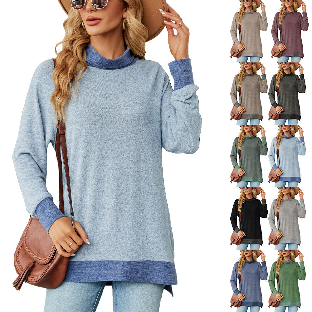 Damen Oversized Pullover mit hohem Kragen und Kontrastärmel Stalluxe