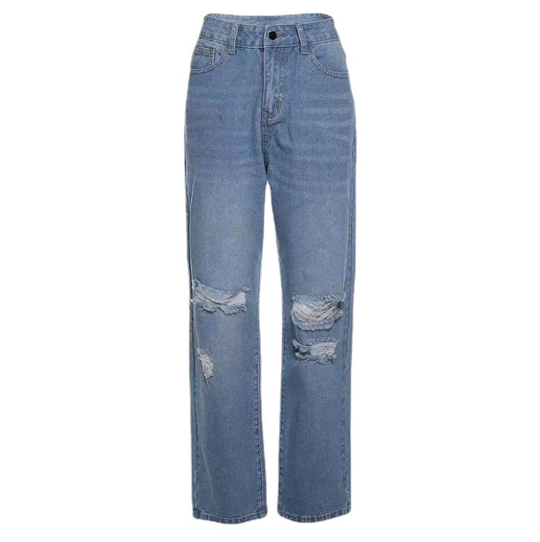 Damen Vintage-Style Mom-Jeans mit ausgefransten Rissen und hohem Bund Stalluxe