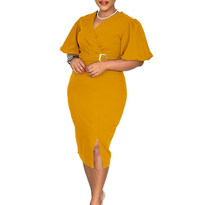 Damen Wickelkleid mit eleganter Akzentgürtelschnalle Stalluxe