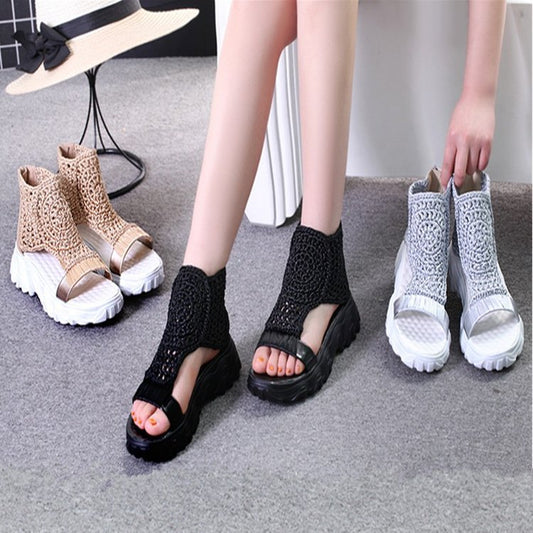 Damen modische Strandsandalen mit innovativem Keilrahmen und luftiger Strickoberfläche Stalluxe