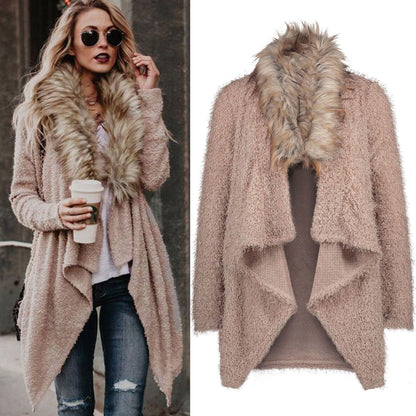 Damen Flauschiger Cardigan mit abnehmbarem Kunstfellkragen Stalluxe