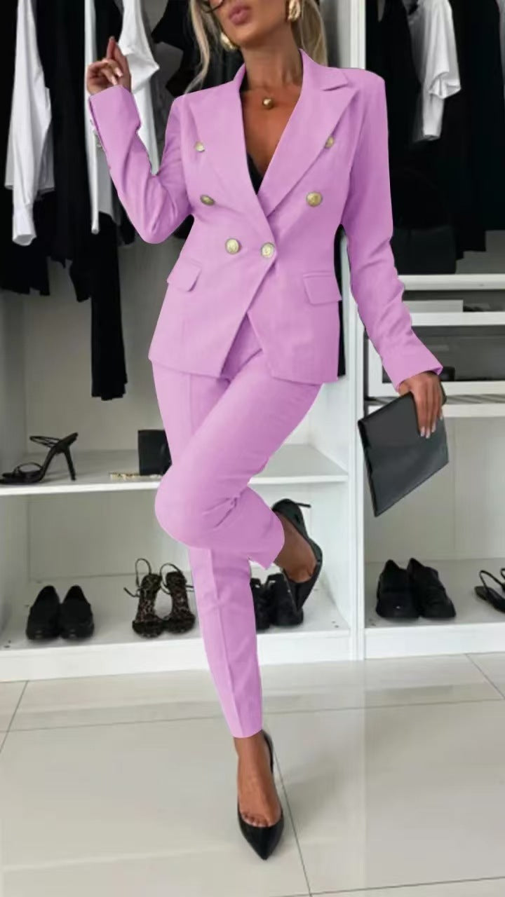 Damen Elegantes Blazer-Set mit taillierter Hose und doppelter Knopfleiste Stalluxe
