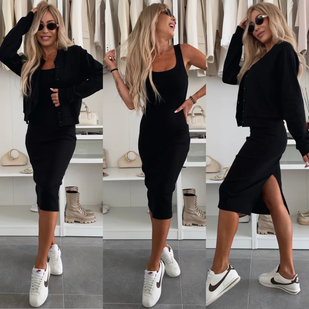 Damen sportliches Kleid mit passender Baumwolljacke Stalluxe