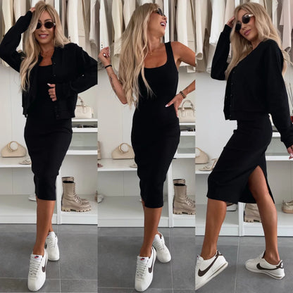 Damen sportliches Kleid mit passender Baumwolljacke Stalluxe