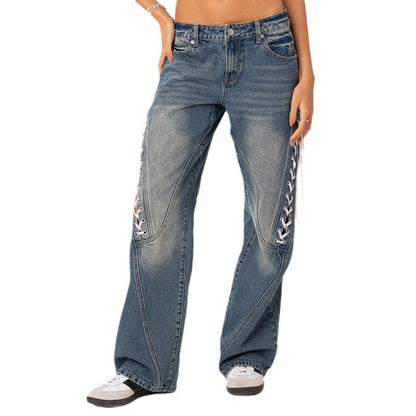 Damen Weite Jeans mit kontrastrierenden Schnüroptionen Stalluxe