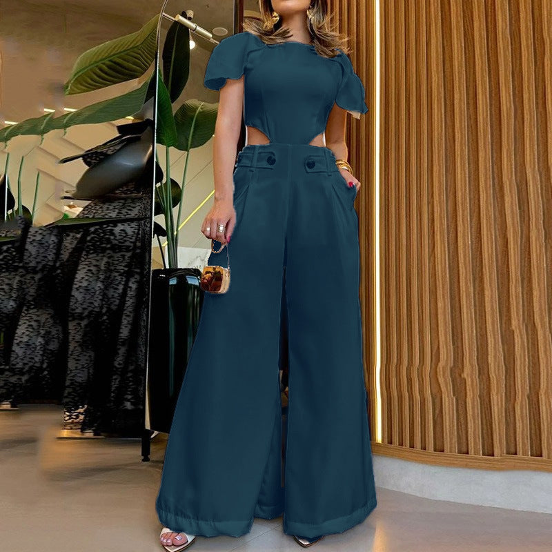 Damen Eleganter Jumpsuit mit Cut-Out und voluminösen Ärmeln Stalluxe