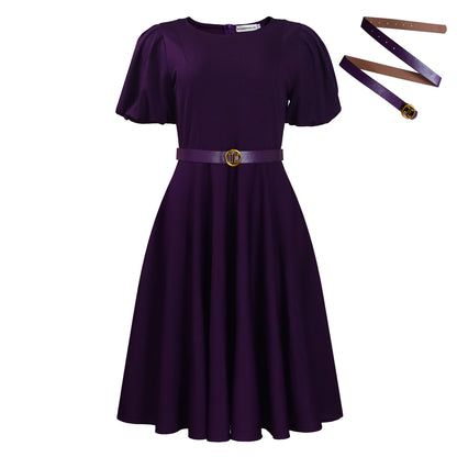 Damen Midi-Kleid mit voluminösen Puffärmeln, elegantem Taillengürtel und schwingendem Rock Stalluxe