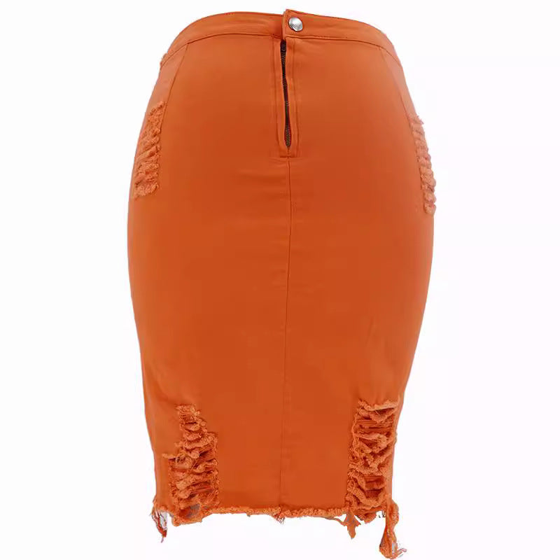 Damen figurbetonter Jeansrock mit fransigen Akzenten Stalluxe