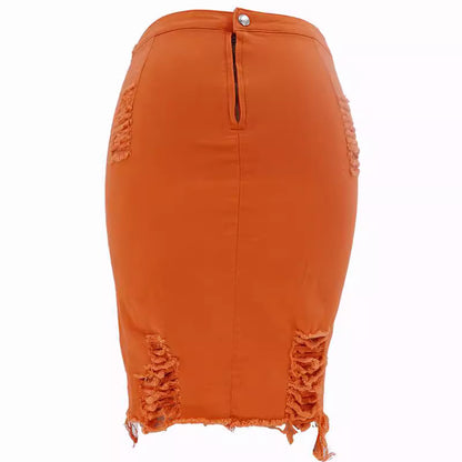 Damen figurbetonter Jeansrock mit fransigen Akzenten Stalluxe