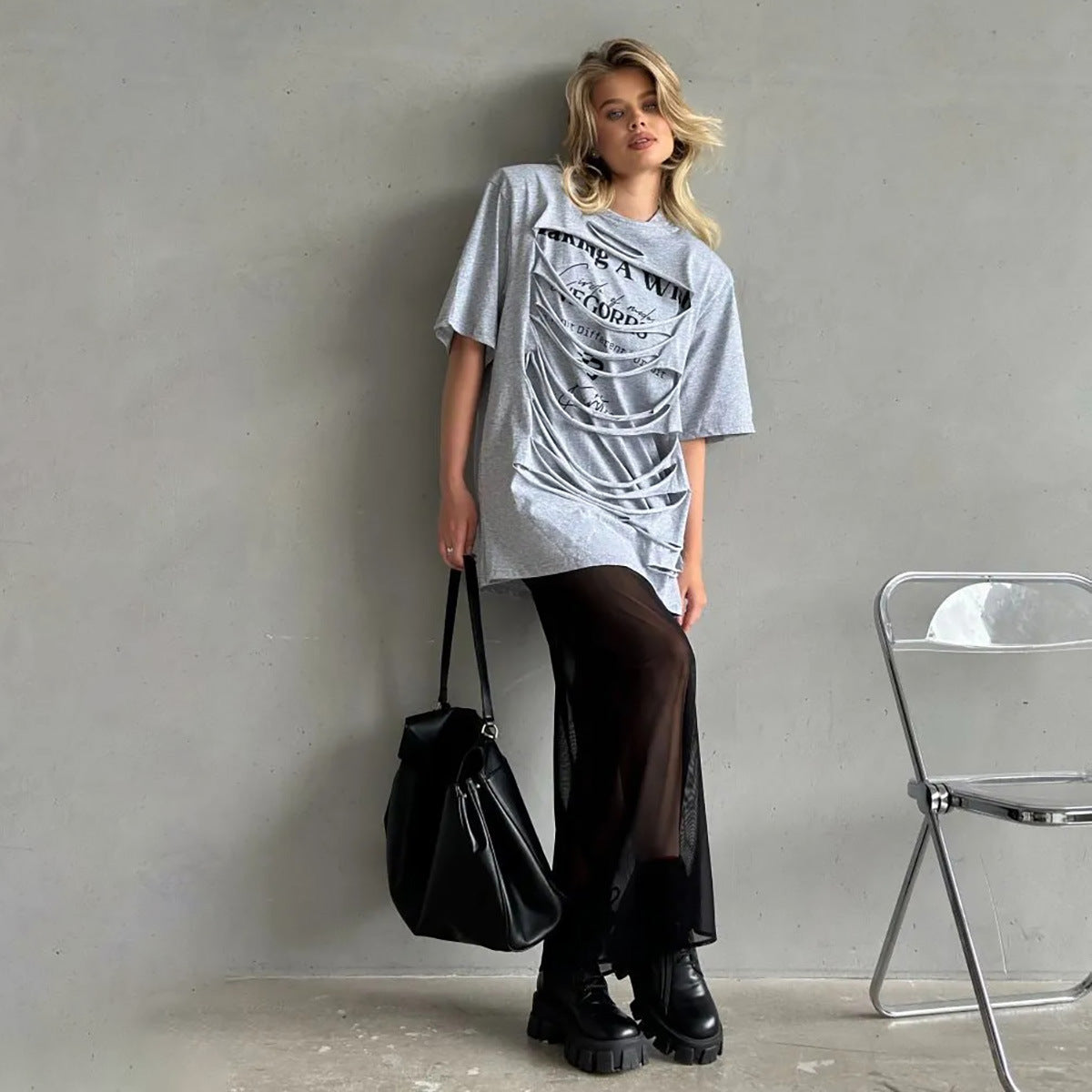 Damen Oversized T-Shirt mit kreativem Schriftzug und lässigem Schnitt Stalluxe