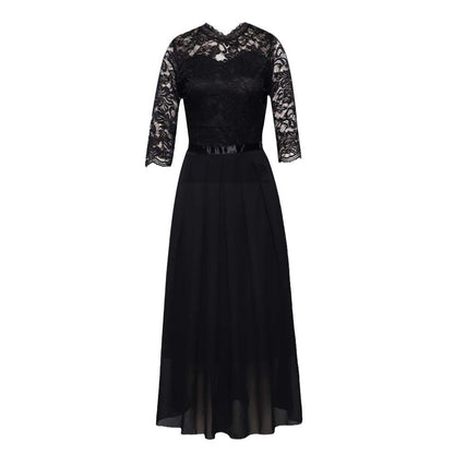 Damen elegantes Abendkleid mit Spitzenoberteil und fließendem Rock Stalluxe