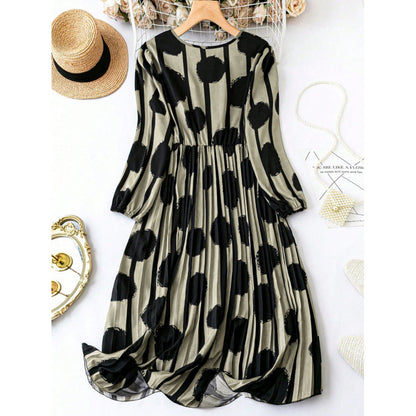 Damen Maxikleid mit streifigem Polka-Dots-Design und voluminösen Ärmeln Stalluxe