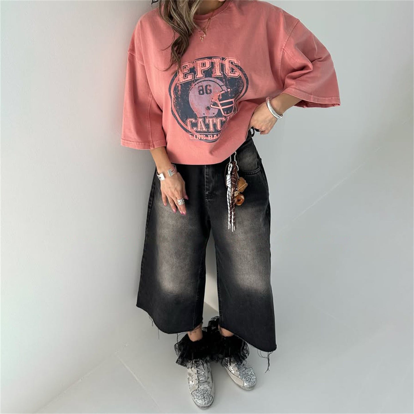 Damen Oversized T-Shirt mit Grafischem Print Stalluxe